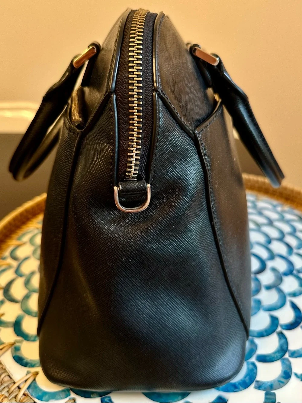 Kate Spade New York Structured Black Leather Satchel Bag